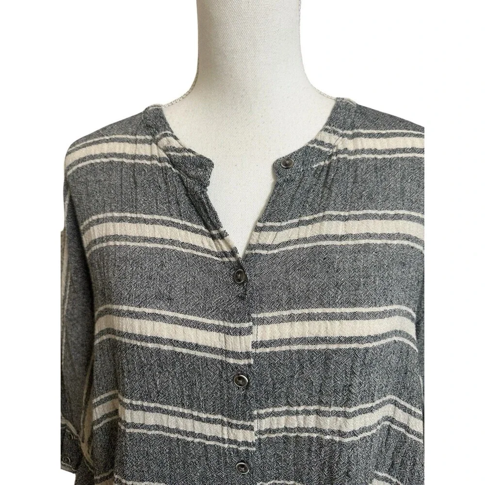 Free People Women's XS Extra Small Linen Blend Stripe Oversize Tunic Shirt Top